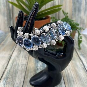 ⭐️Vintage signed Coro silver and pale blue glass 3 strand 7” bracelet